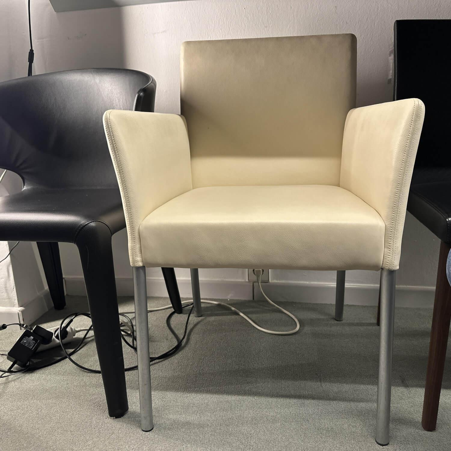 Walter Knoll - Armlehnstuhl Jason Leder 50 Palomino 1310 Elfenbein Creme Gestell Velourmatt Verchromt - 2