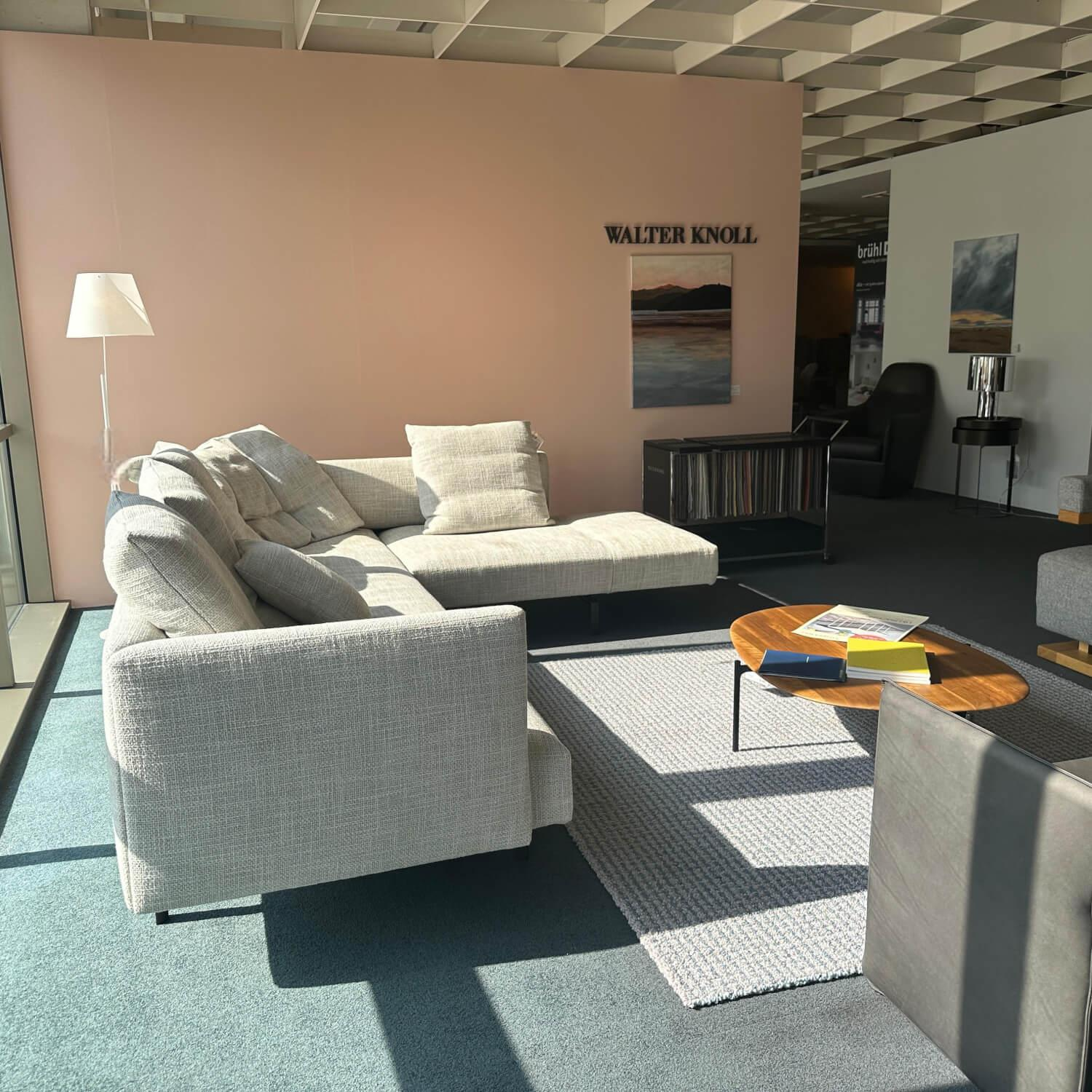 Walter Knoll - Ecksofa Muud Stoff Weave 7757 Pearl Gestell Schwarz Nackenrolle Leder Paco Black Schwarz - 7