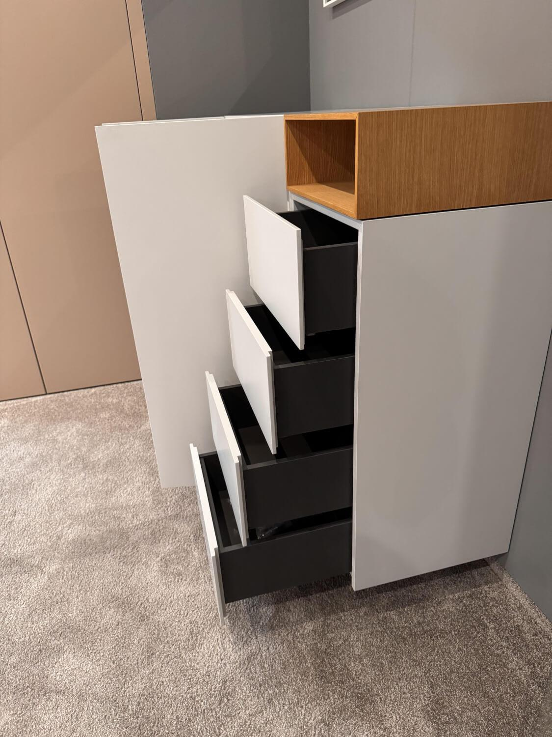 Schönbuch - Sideboard Lack Basisfarbe Grau Weiß Offenes Element Eiche Natur Geölt Mit 2 Türen Und 4 Schubkästen - 4