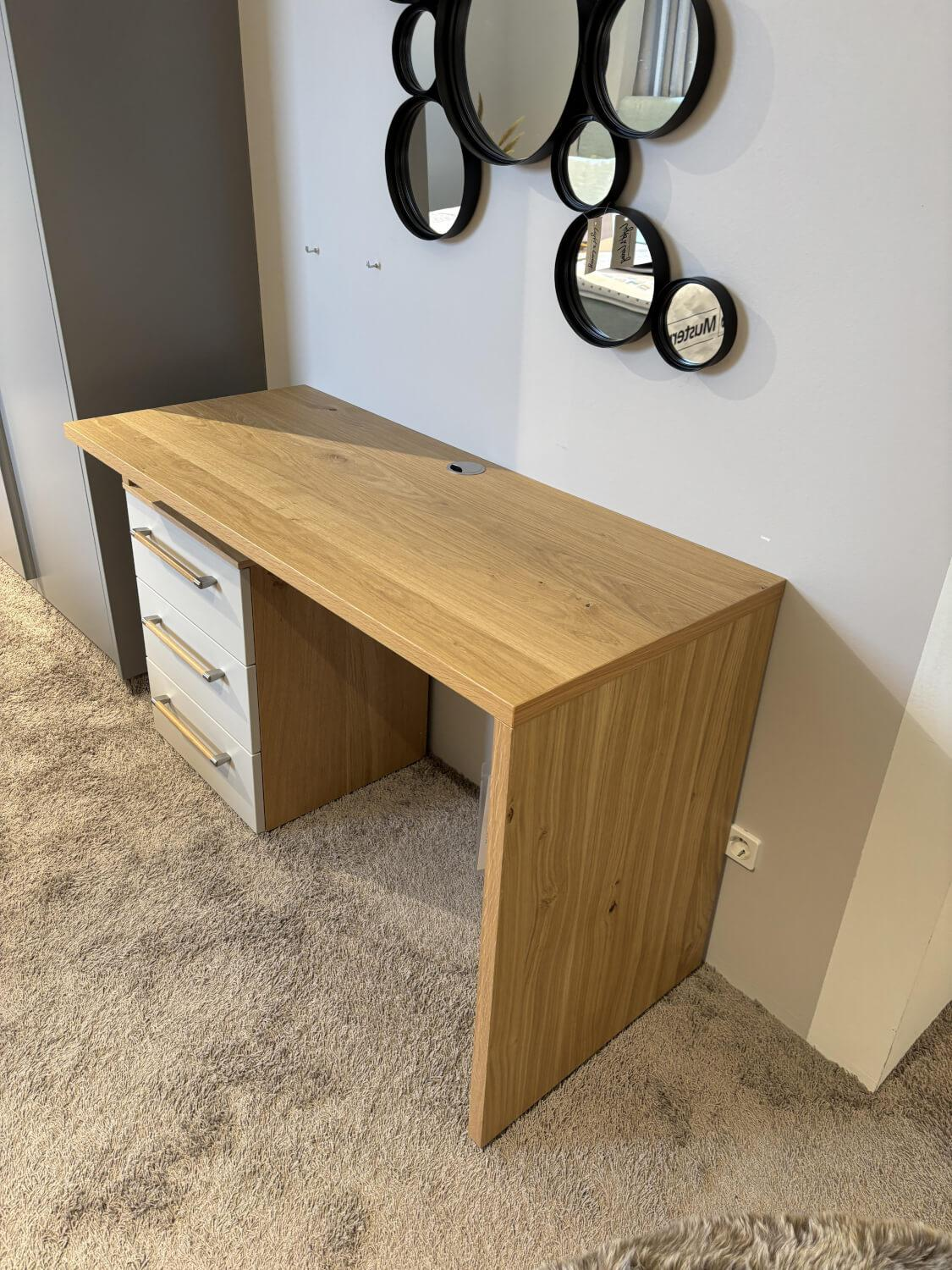 Musterring - Top-mounted desk Airline 300 Beamed oak top Crystal gray matt lacquer Handle 344 Oak - 5
