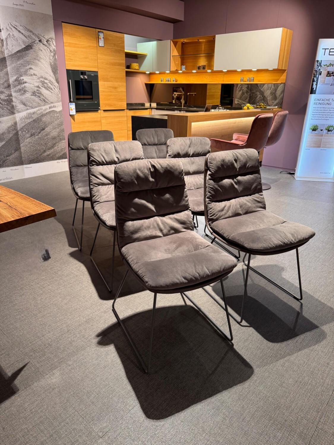 KFF - 6er Set Stuhl Arva Leder Dakota 6006 Grey Drahtkufengestell Metall Eisenblank Grau Lackiert - 6