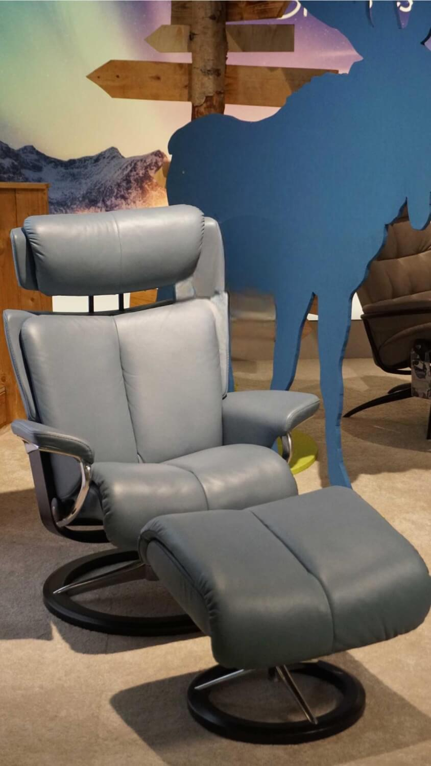 Stressless - Sessel Magic M Leder Paloma Grau Gestell Signature Schwarz Inklusive Hocker - 7