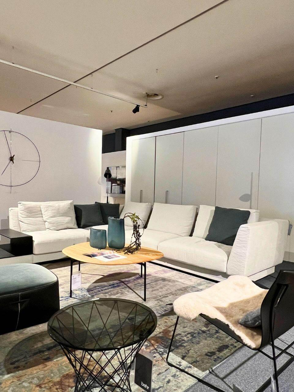 Walter Knoll - Sofa Grand Suite Stoff Lino Shadow 7707 Creme Ablage Leder Saddle Schwarz Sockel Buche Schwarz Lackiert - 5