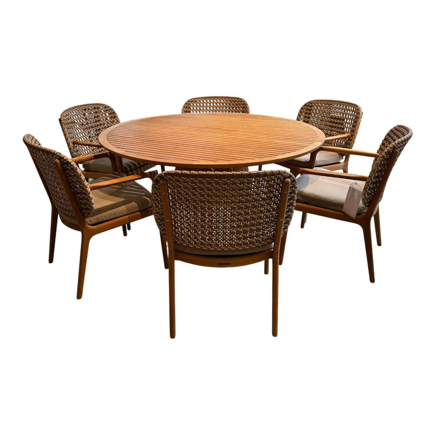 Gloster - Essgruppe Kay Und Whirl Platte Und Gestell Teakholz Stuhlrücken Kunststoff Korbgeflecht Harvest Grau Braun - 1