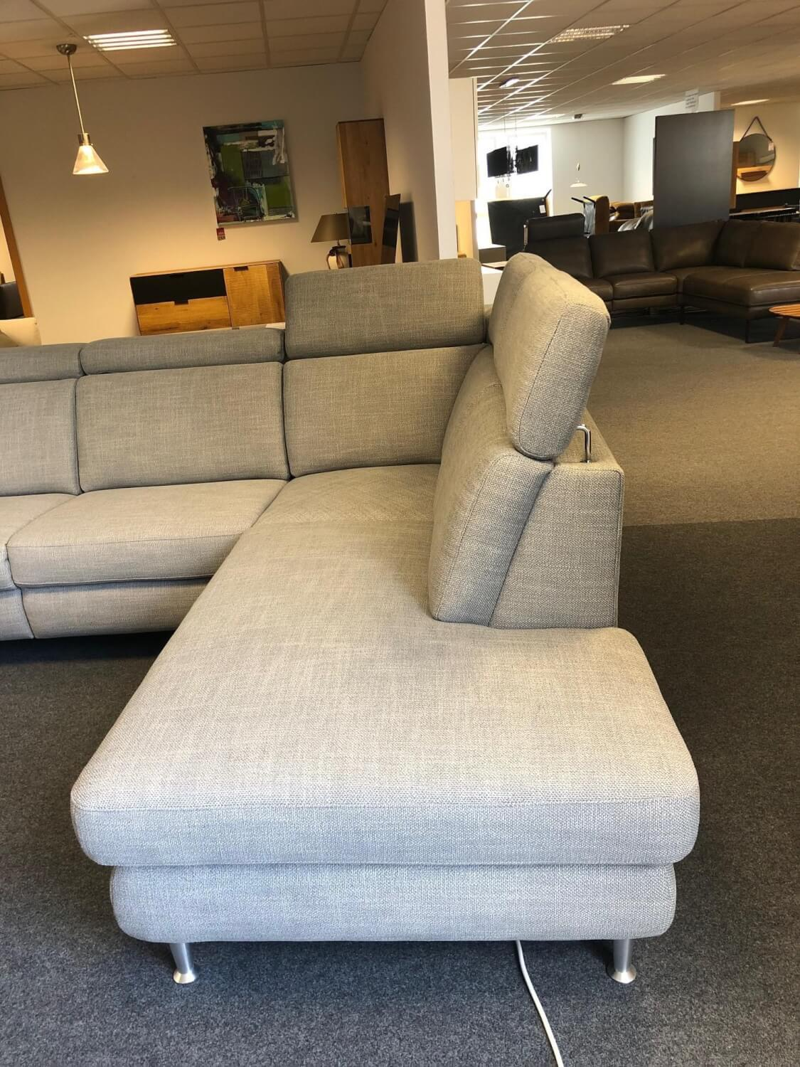 Carina - Ecksofa Modell 1073 Stoff Picasso Stone Metallfüße Aluminium Rund Glänzend mit Verstellfunktionen - 2