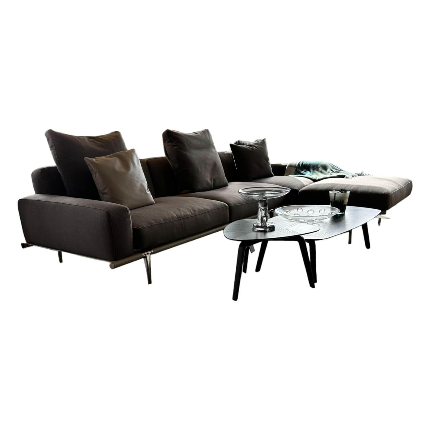 Poltrona Frau - Ecksofa Let it Be Stoff Giano 15247 Col. 7 Braun Grau Leder Saddle Extra Corda Beige - 1