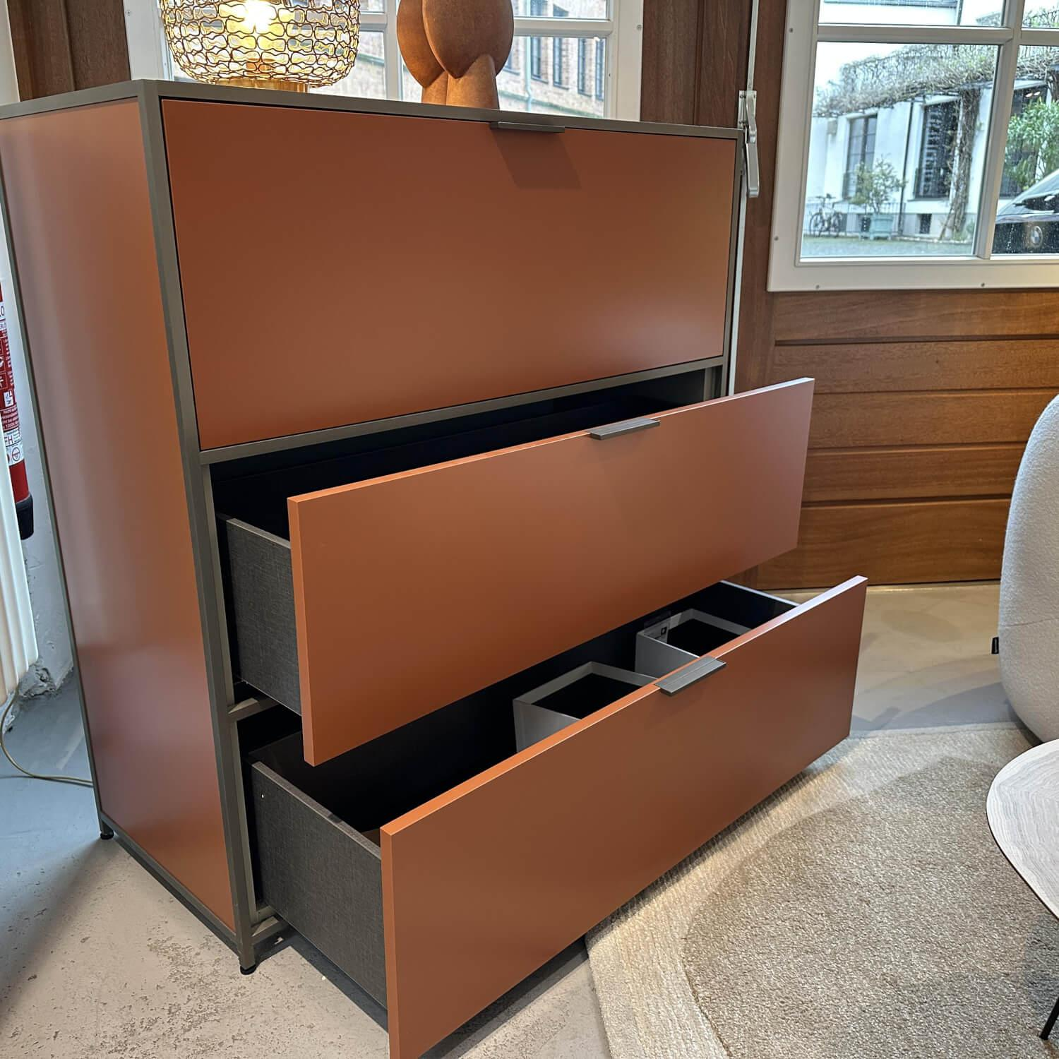 Ligne Roset - Sekretär Dita Lack Couleurs Cuivre Braun Orange Rahmen Metall Bronzeeloxiert Mit Kabeldurchlass - 5