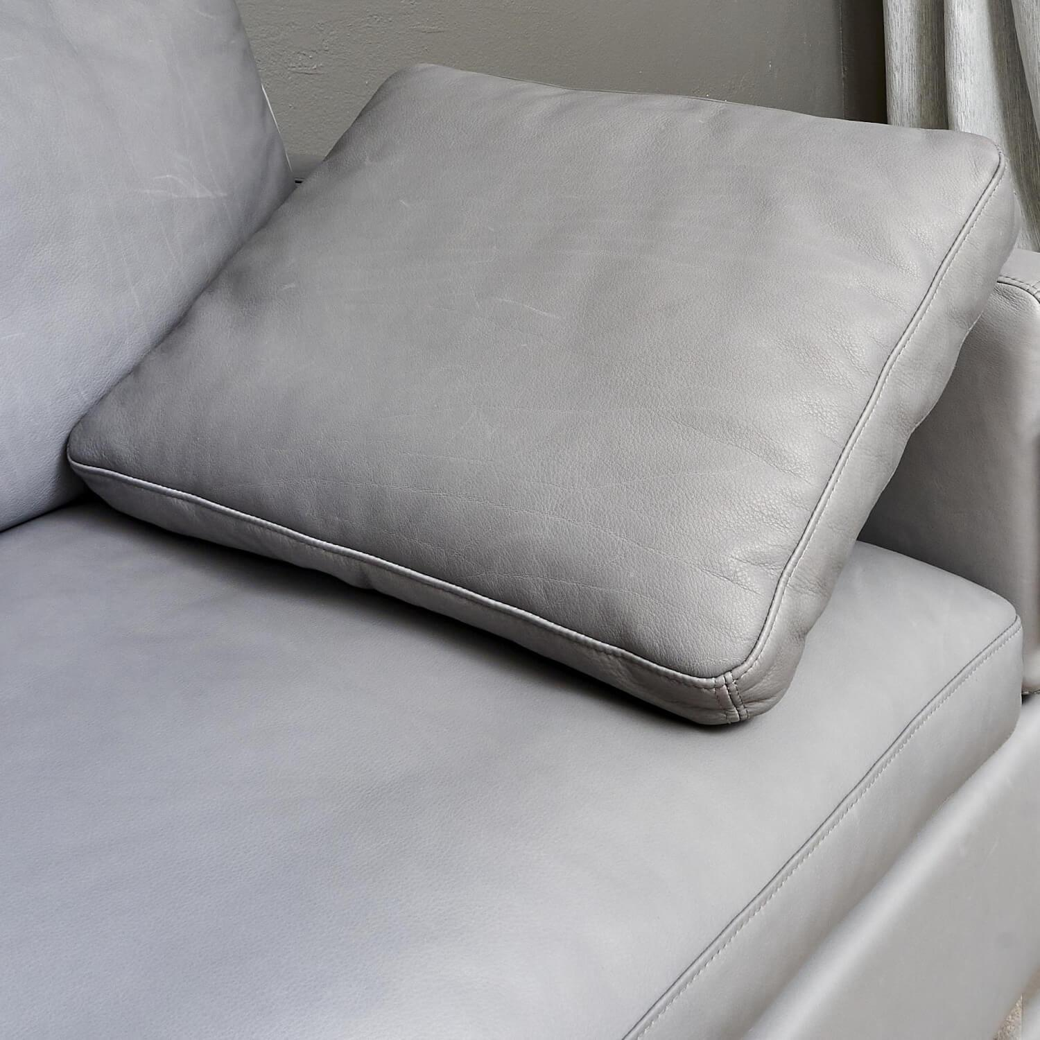 Brühl - Sofa Alba System M Leder 5707 Pearl 0095 Grau Winkelfuß Verchromt Mit Kopfstütze - 13