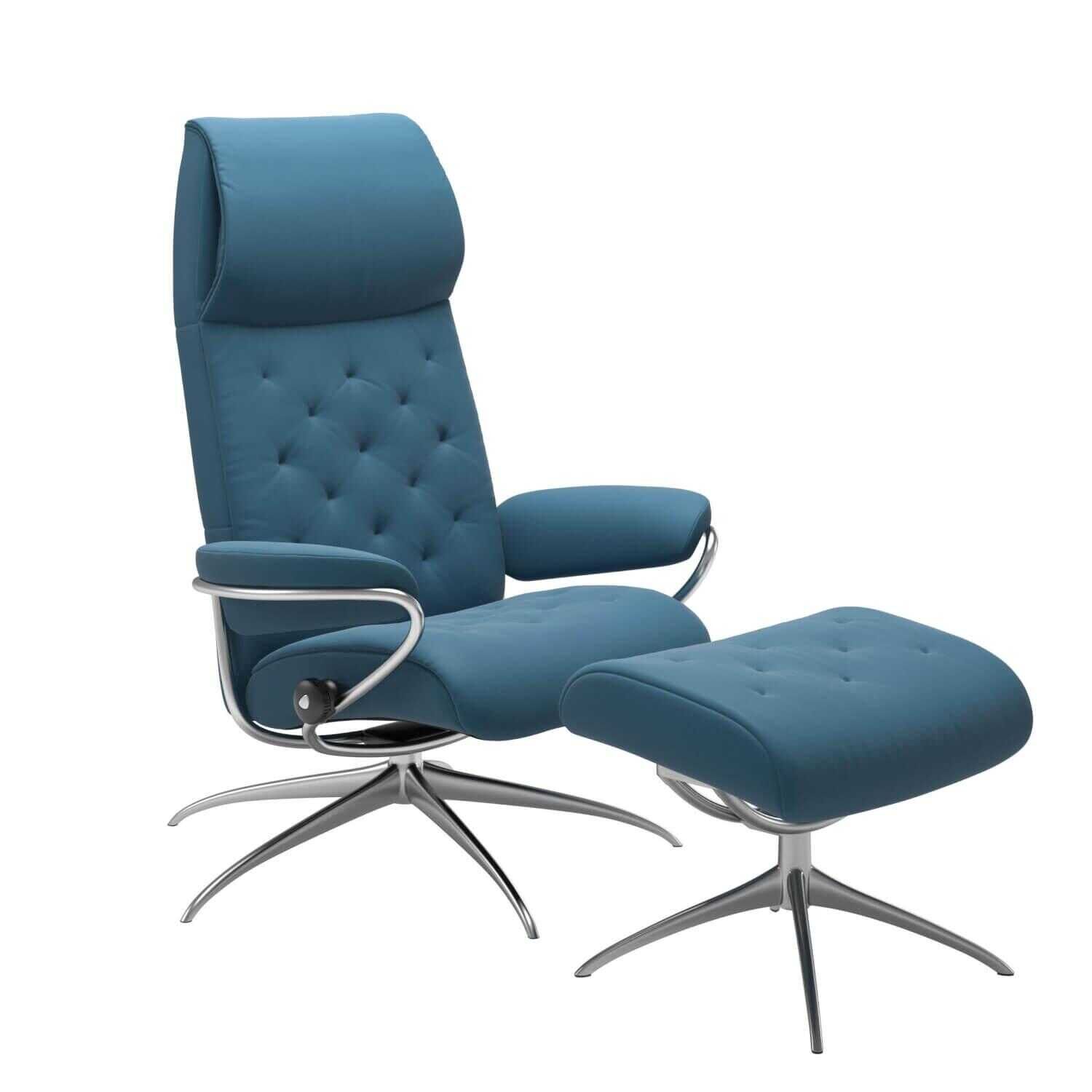 Stressless - Stressless Metro hohe Rückenlehne Standard Base Star Base Leder Paloma Crystal Blue mit Hocker - 1