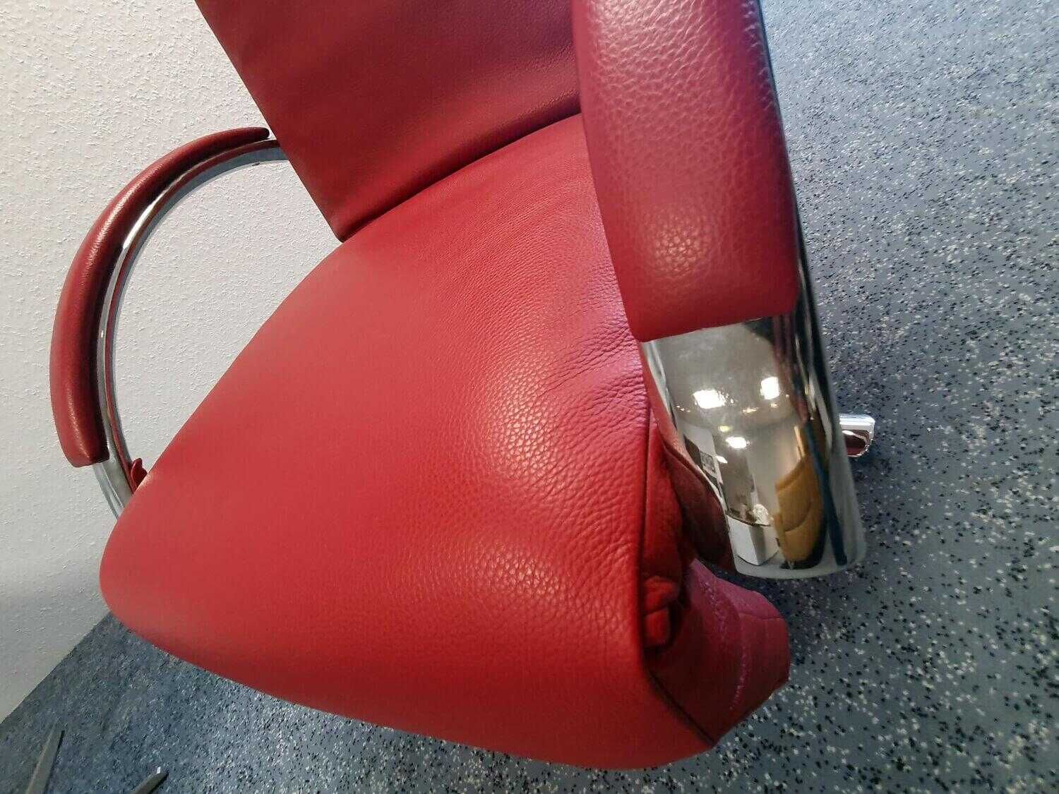 Strässle - Sessel Reno Leder Rot Gestell Verchromt mit Verstellfunktionen - 4