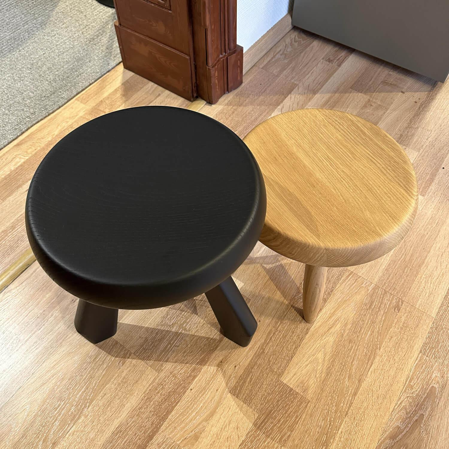 Cassina - 2er Set Hocker Tabouret Berger Und Meribel In Eichenholz Natur Und Schwarz Gebeizt - 3