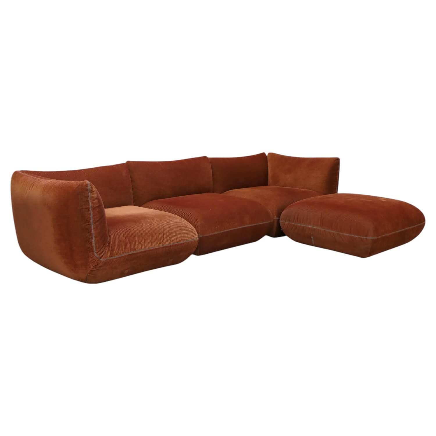 Sofa Jalis 21 Stoff 9072 Kürbis Orange Rot Nahtband 5091 Mittelgrau