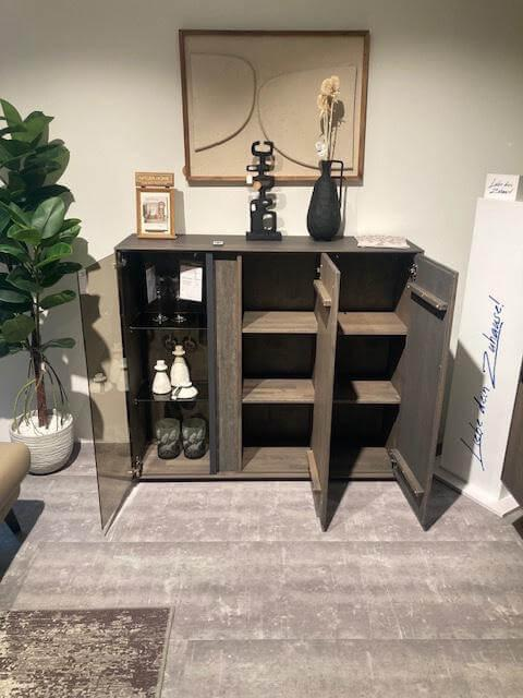 Natura - Highboard Saratoga Buche Massiv Geölt Silbergrau Grau Braun Inklusive Beleuchtung - 3