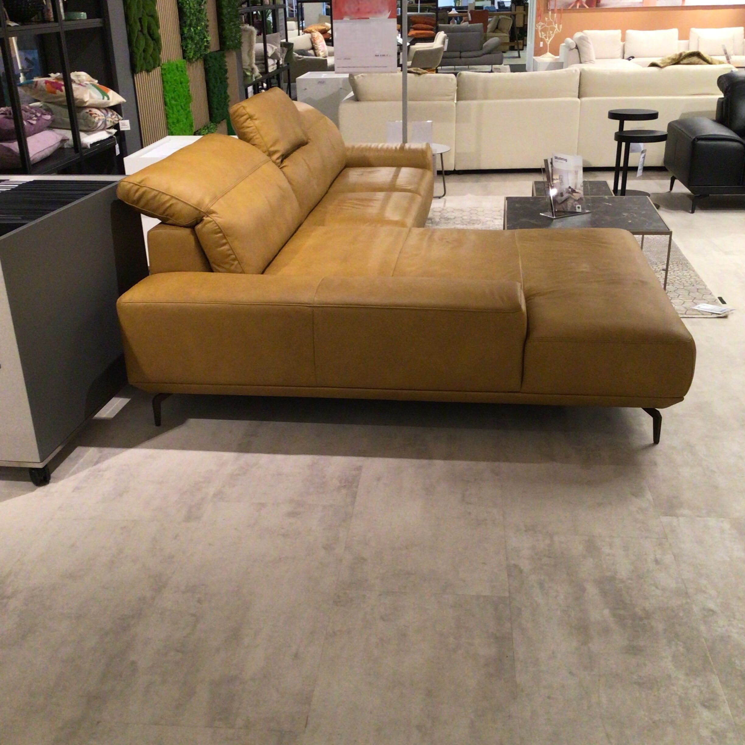 Musterring - Ecksofa 2490–Soft Echtleder Kurkuma Gelb Füße Metall Bronze Mit Kopfstützenverstellung - 7