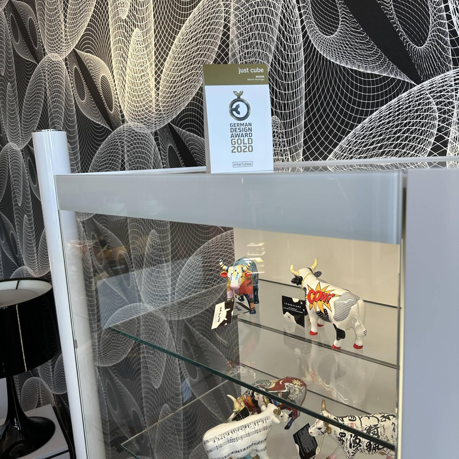 Interlübke - Highboard Just Cube Lack Schneeweiß M03 Weiß  Mit Vitrinenelement Glas Optiwhite Inklusive Beleuchtung Ohne Deko - 9