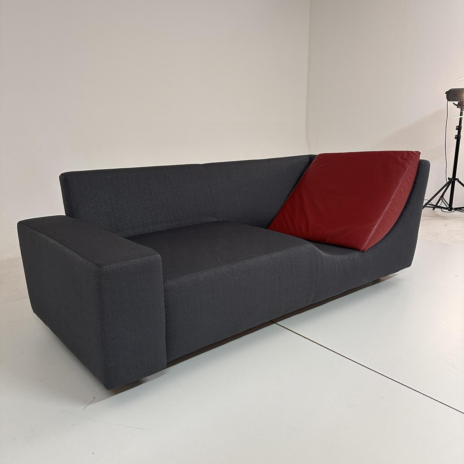 Sofa Wave Bezug Stoff U2952G Grau Schwarz Einlegekissen Leder L9999B Rot Füße Buche Schwarz