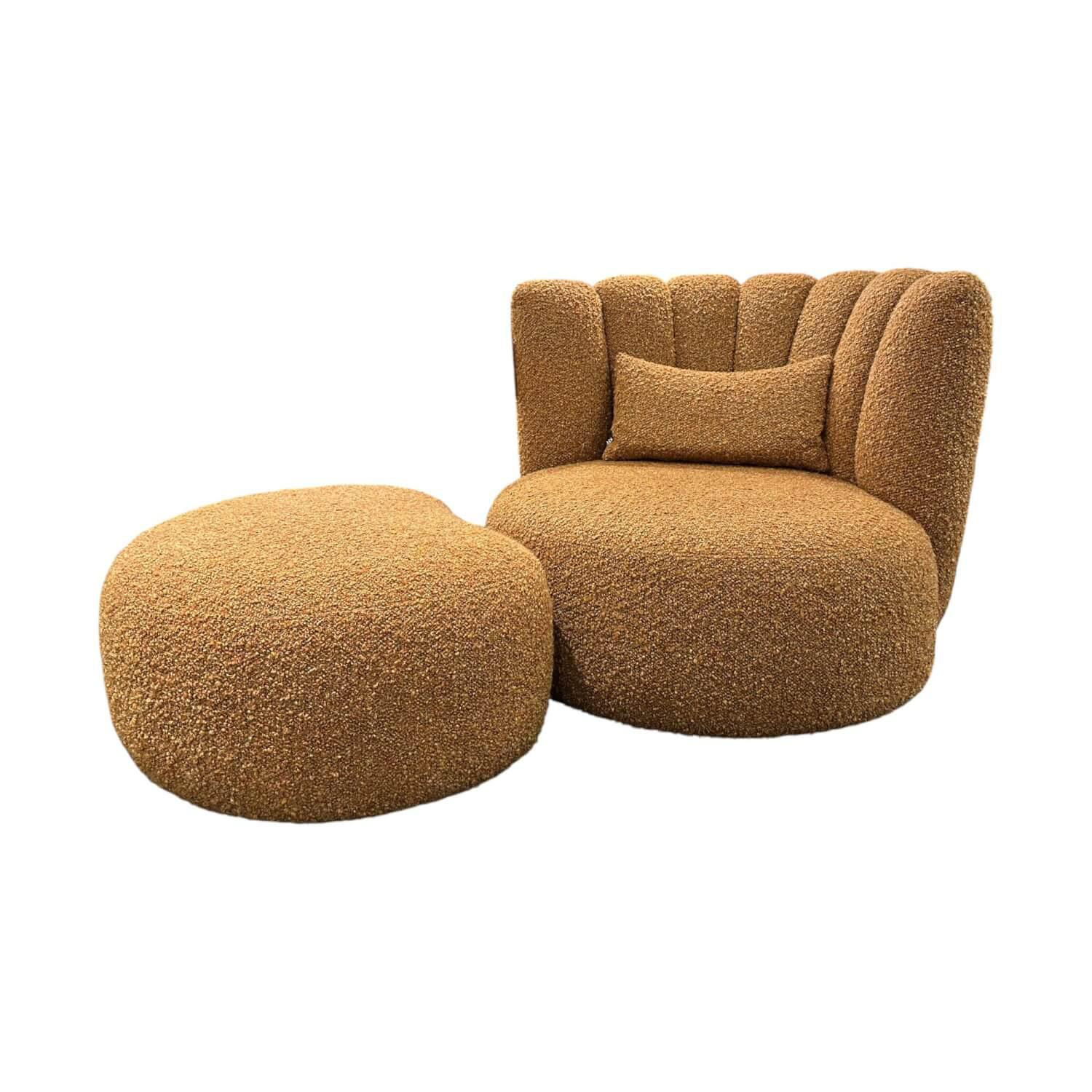 KFF - Sessel Gaia Divano Piccolo Stoff Jab Fluffy JA 2096 Braun Beige Drehgestell Metall Inklusive Hocker Und Kissen - 1