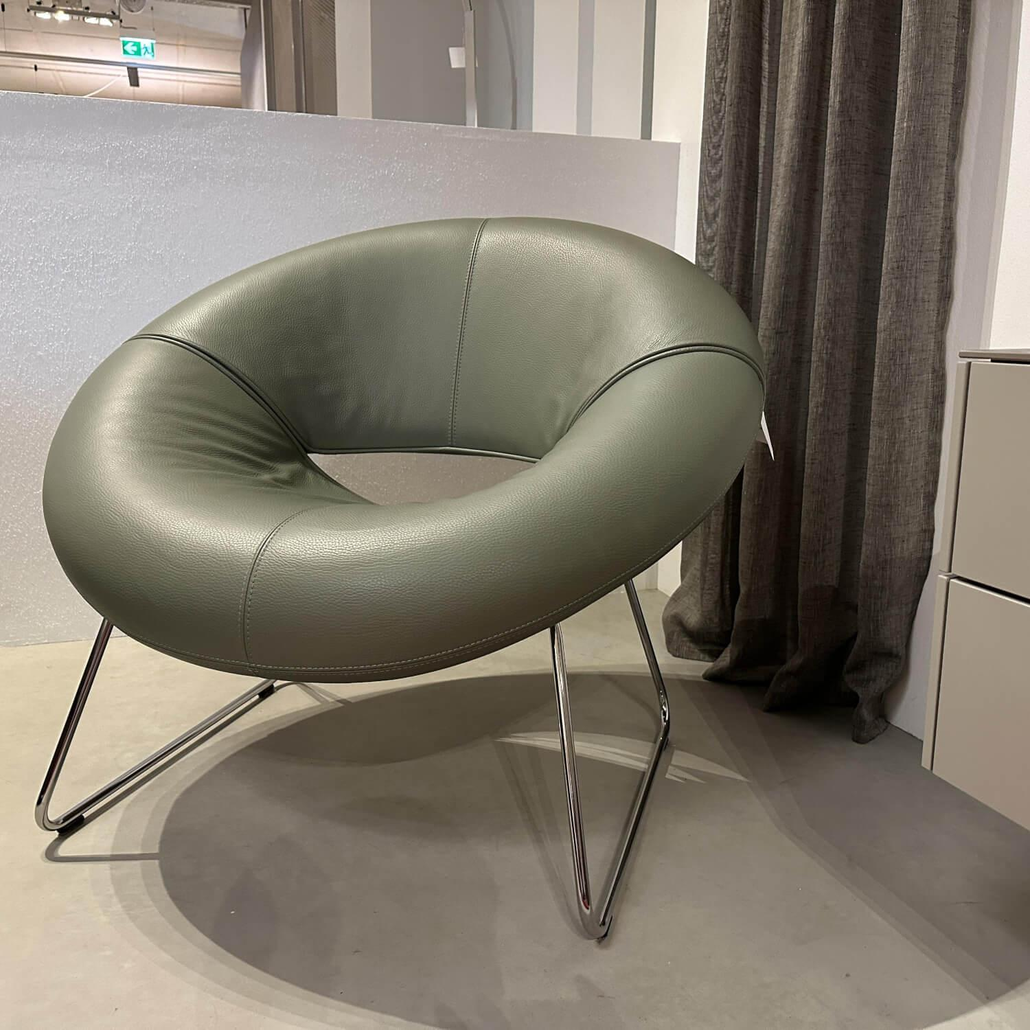Leolux - Sessel Mimas Leder 51869 Senso 6110 Olivine Grün Gestell Metall Verchromt - 4