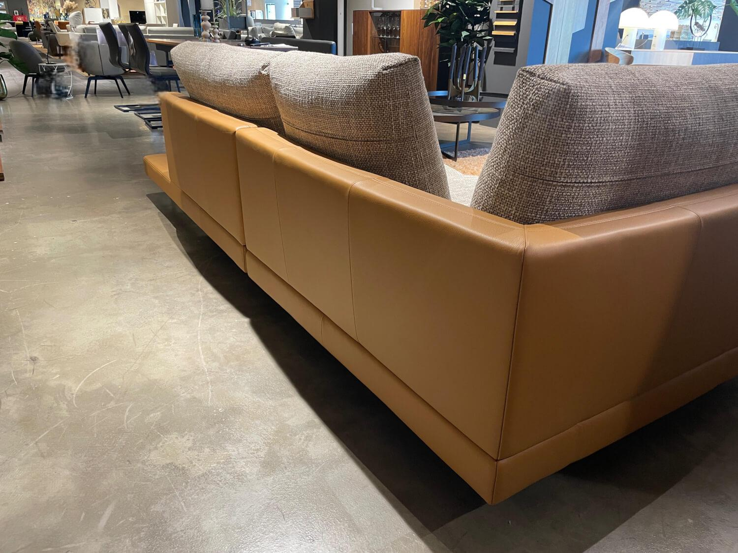 Rolf Benz - Ecksofa 60 Sina Korpus Leder 38 111 Ockerbraun Braun Sitz Stoff 26 383 Sandgelb Grau Gestell Schwarz - 3