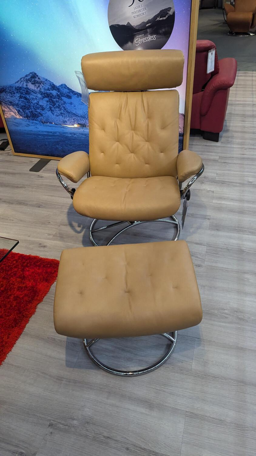 Stressless - Sessel Metro Leder Paloma 43 Almond Braun Gestell Standard 40 Aluminium Mit Hocker - 5