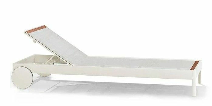 Fast - Liege Solaris Stoff Lopi Marble Range 3 Weiß Bespannung Batyline Milk Weiß Gestell Aluminium Weiß Lackiert Mit Rädern - 1