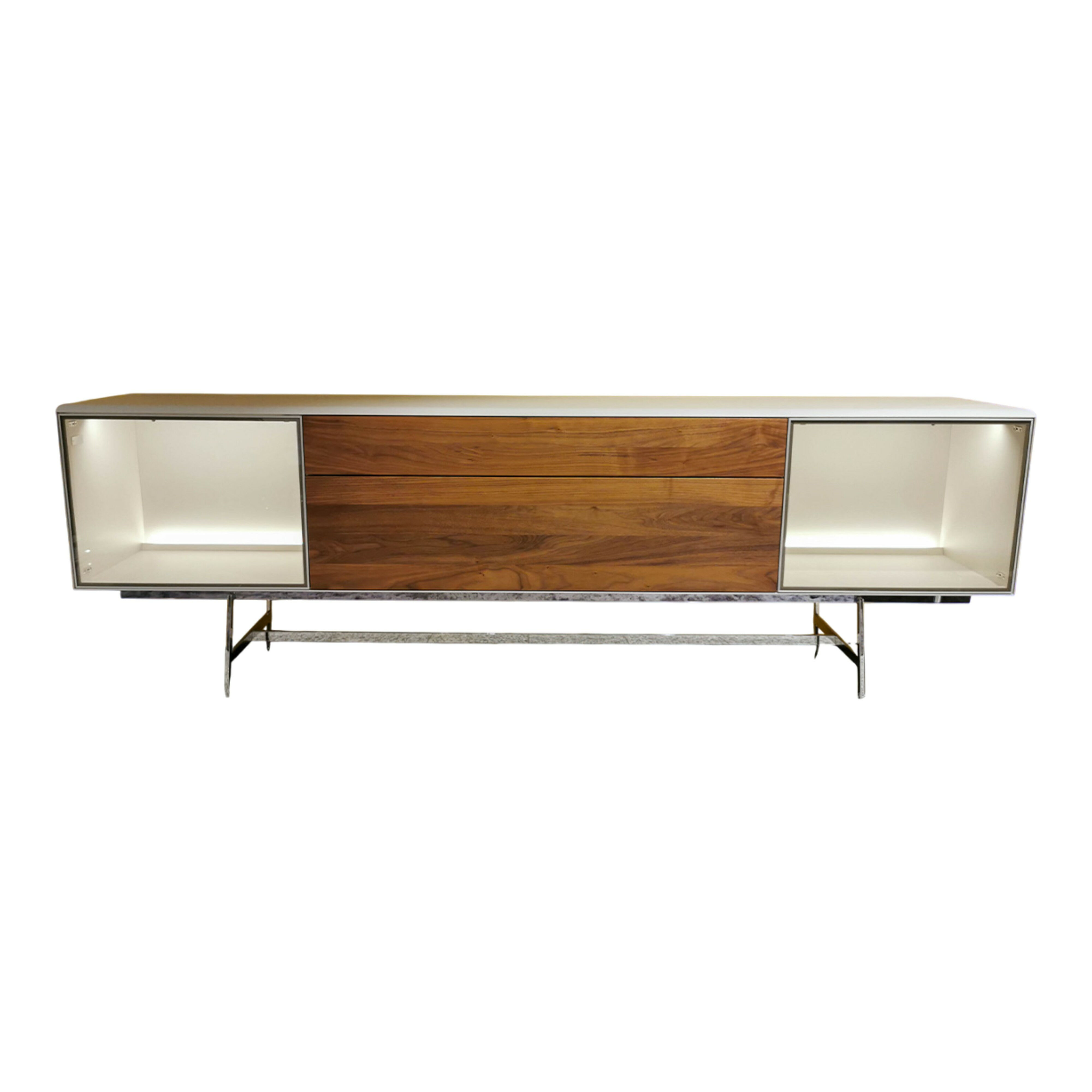 YOMEI - Sideboard S100 Pantex Kiesel Matt Front Glas Massiv Nussbaum - 1