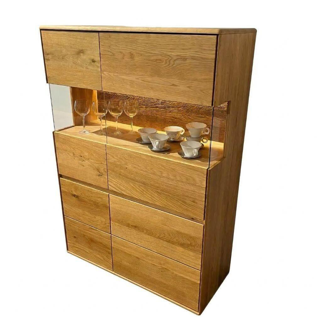 Natura - Highboard Hillsboro Wildeiche Massiv Geölt Mit Glastüren Mit Beleuchtung - 1