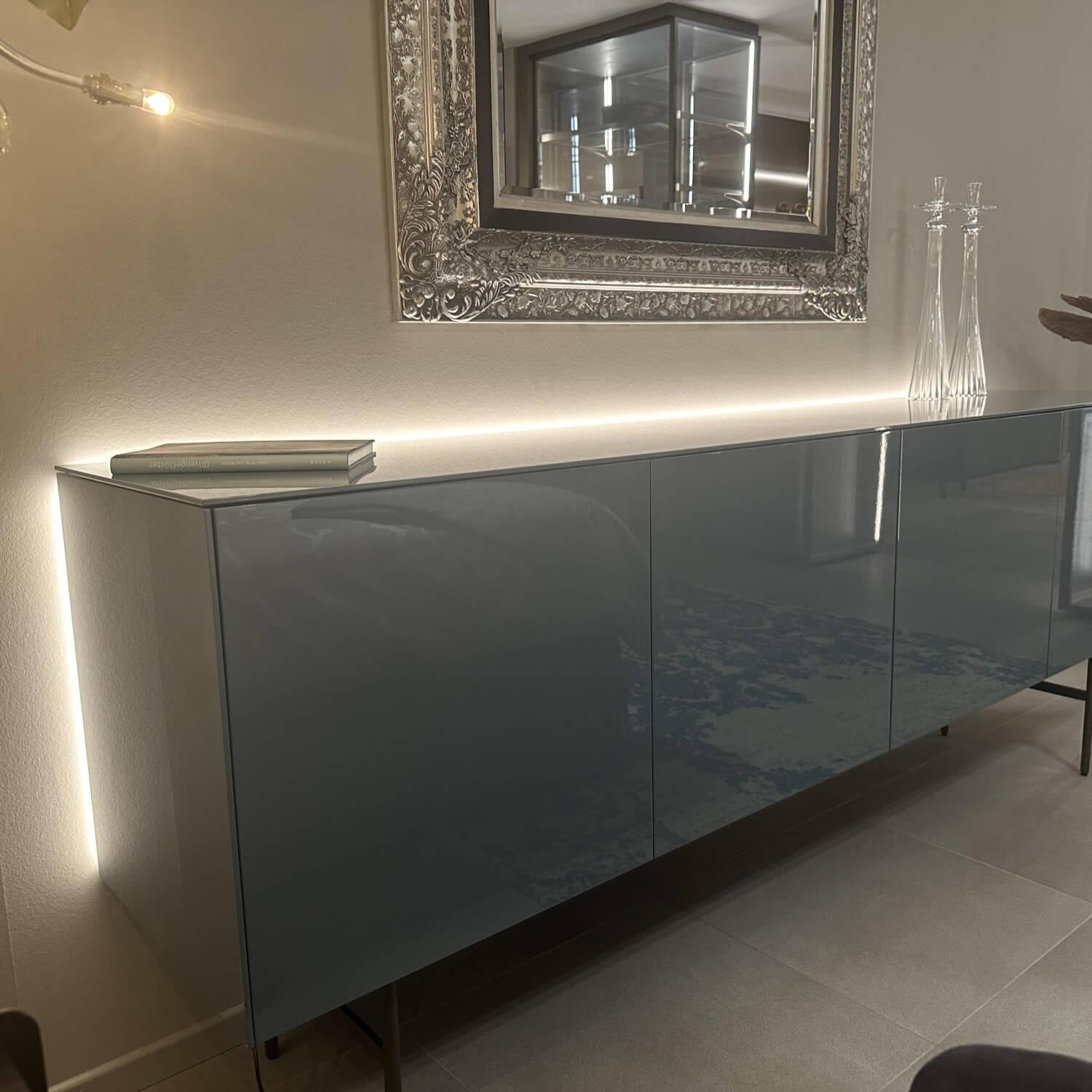 Kettnaker - Sideboard Soma Lack Stahlblau Blau Hochglanz Gestell Dunkel Bronze Braun Inklusive Beleuchtung - 6