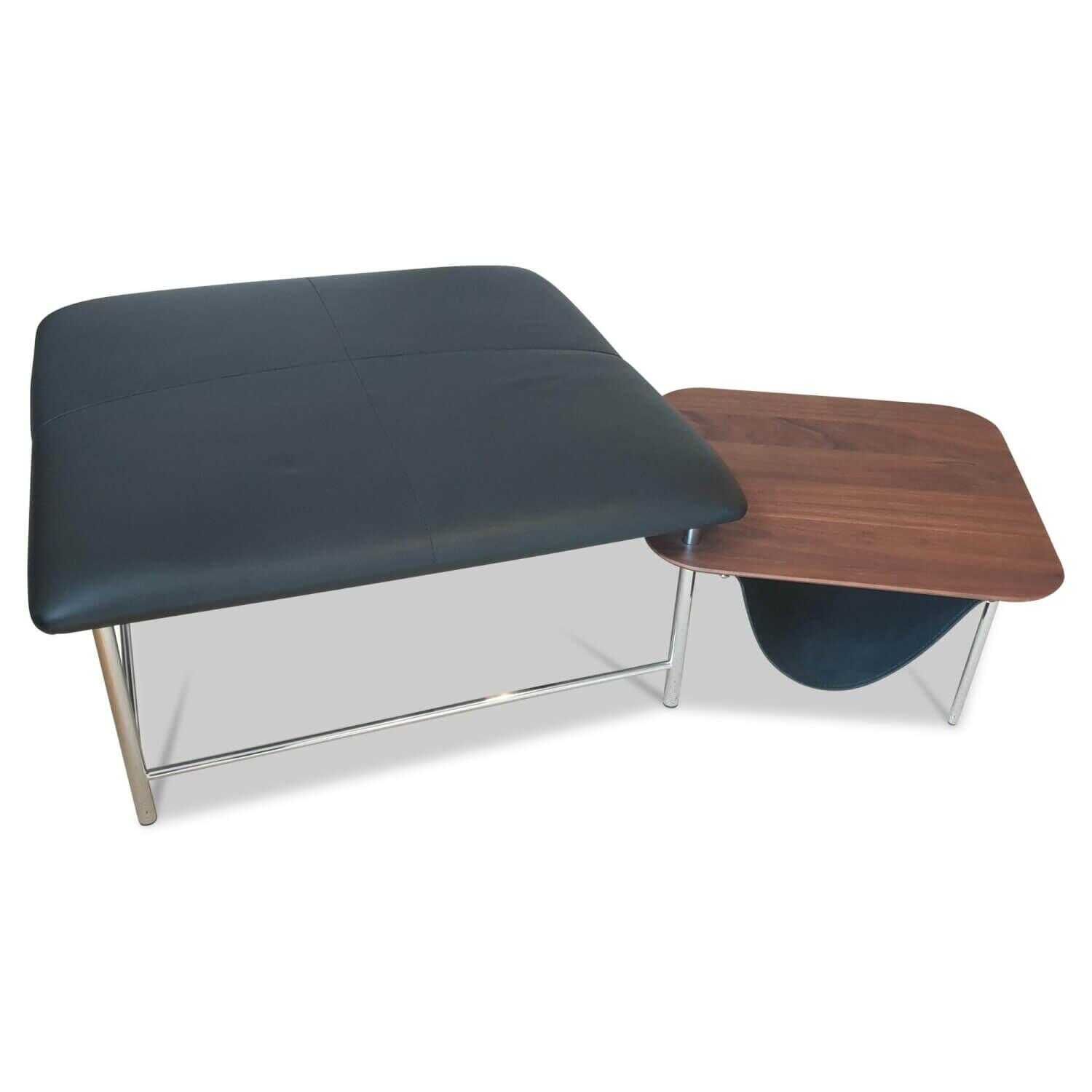 Jori - Hocker Gipsy Leder Schwarz mit Klapp-Couchtisch Nussbaum - 1