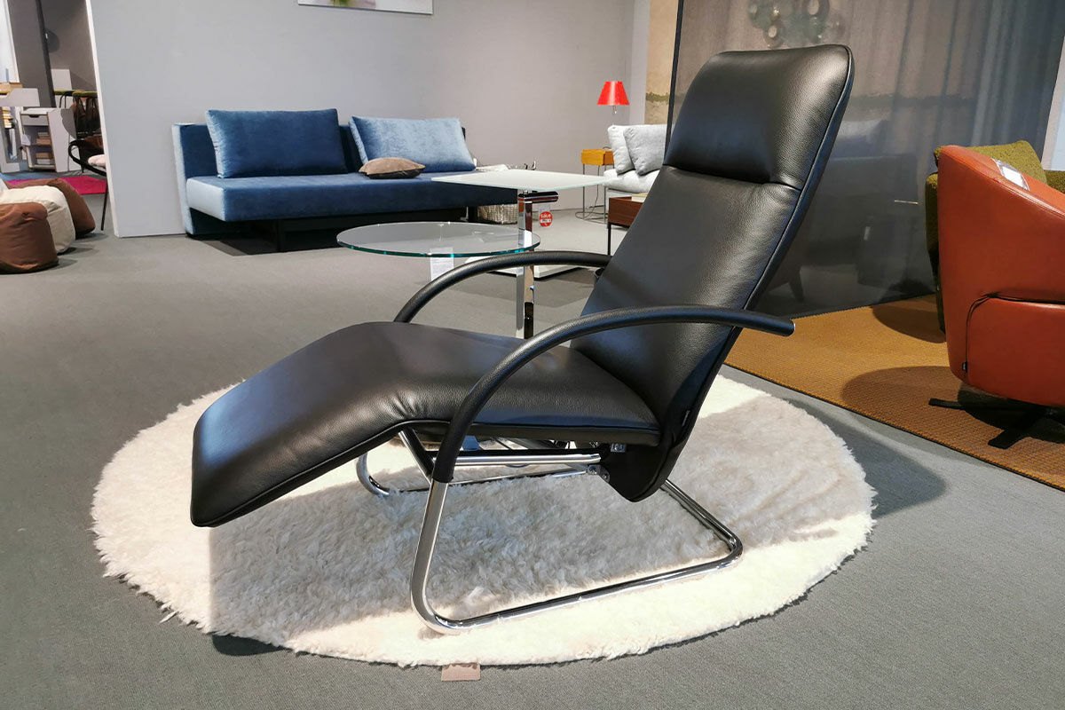 Franz Fertig - Relaxsessel Fino Leder 6405 Nero Schwarz Gestell Chrom Glänzend - 5