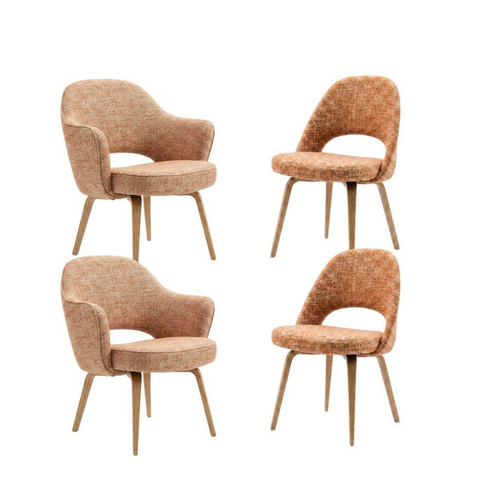 Knoll International - 4er-Set Saarinen Relax Conference Stühle 2x Mit Armlehne Stoff Annelise 12AN Terracotta Rot Gestell Eiche Natur Gebeizt - 1