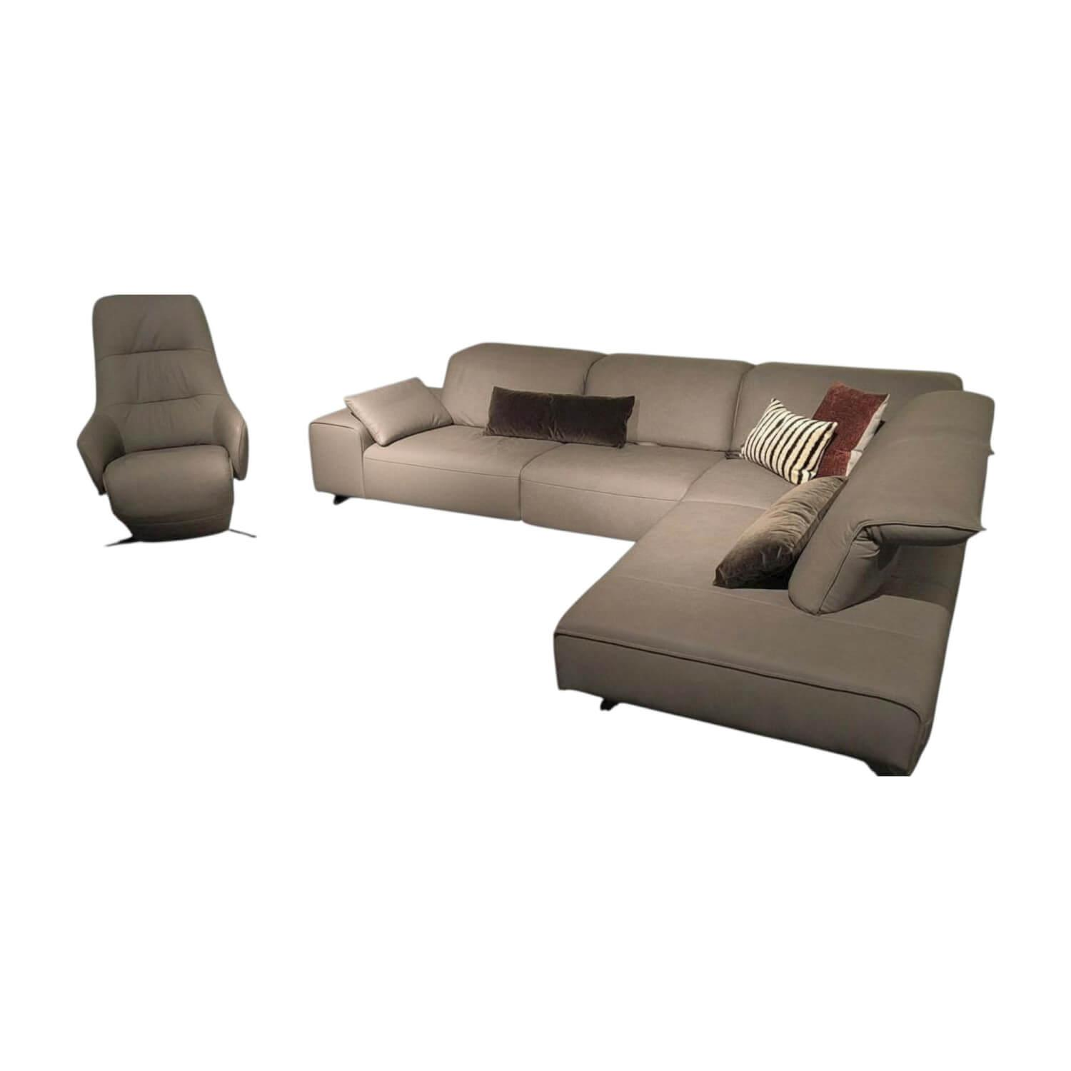 himolla - Polstergruppe Signa Leder Leonessa Artic 27 Grau Braun Füße Metall Schwarz - 1