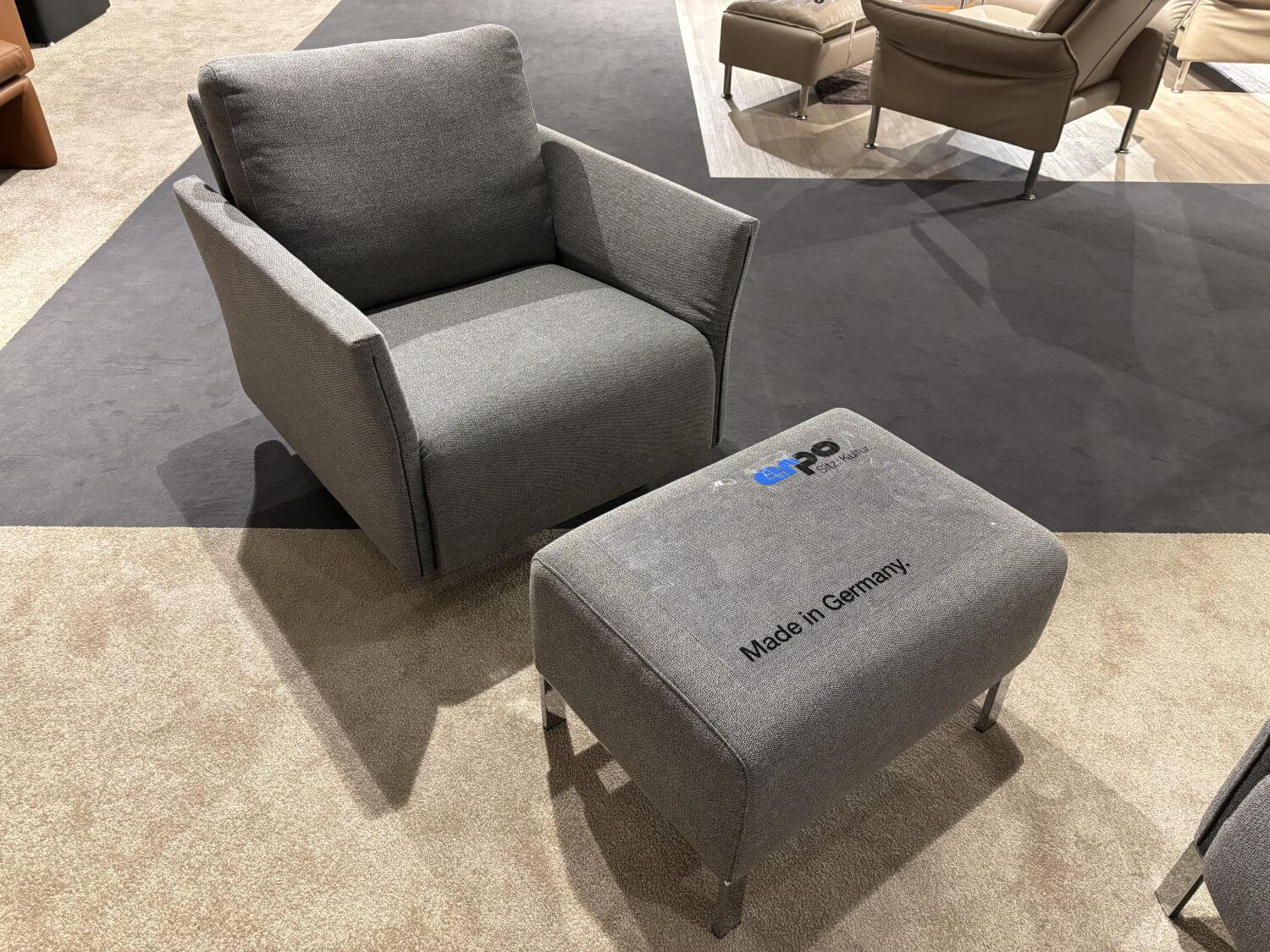 Erpo - Garnitur Modena 220 Stoff Prairie 2022.78 Grau Füße Chrom 2 Sofas 1 Sessel 1 Hocker - 2