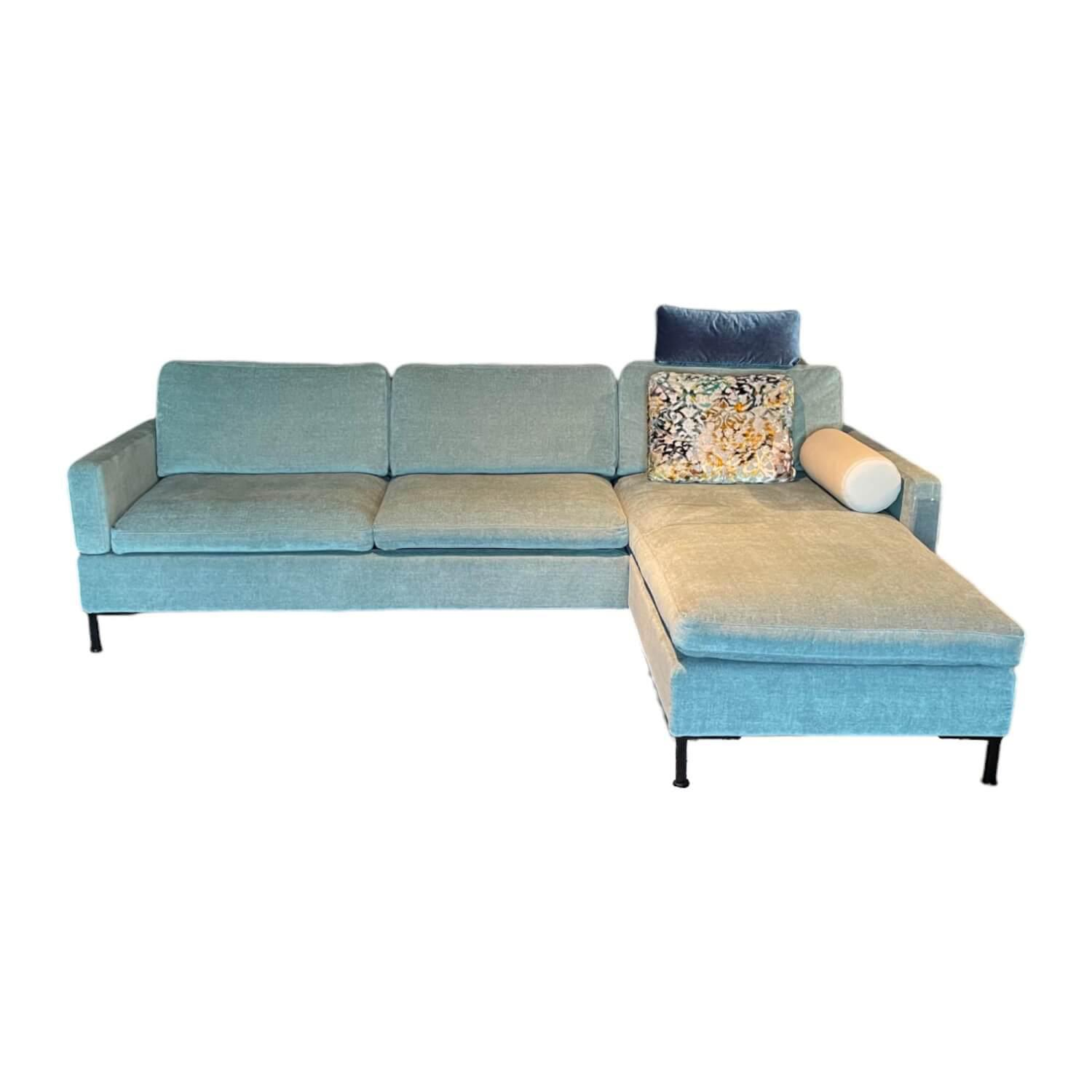 Brühl - Ecksofa Alba System M Stoff 3613 32 Grün Blau Winkelfuß Schwarz Mit Kopfstützbügel Und Kissen - 1