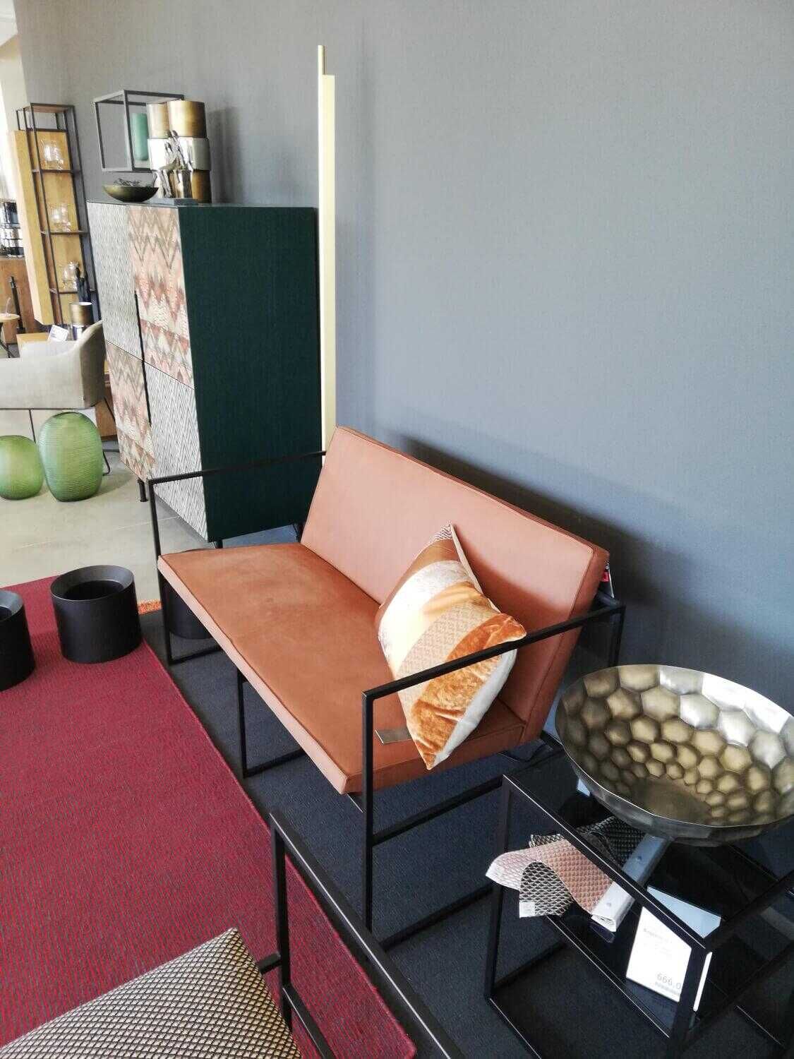 Brühl - Bank Grace Piped 2 Leder Taron 5668 45 Braun Gestell Schwarz - 6