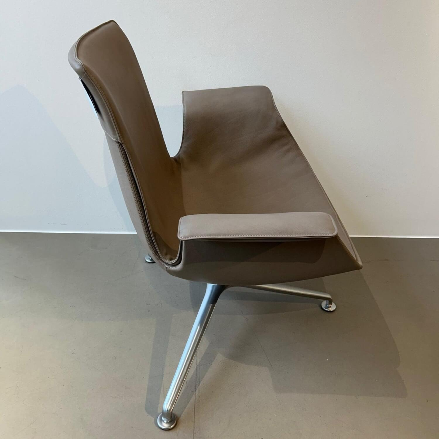 Walter Knoll - Sessel FK Lounge 6727 3G Leder Elen 65 1506 Taupe Beige Grau Gestell Aluminium Poliert Mit Filzgleitern - 3