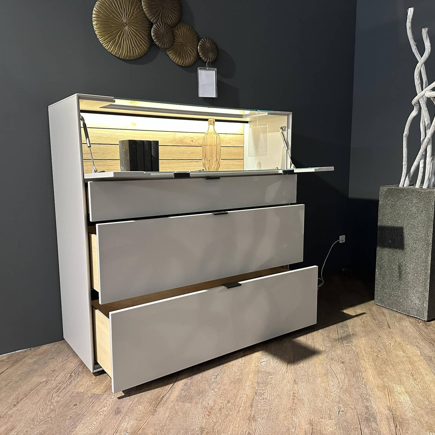 Wöstmann - Highboard WM2380 Lack Samtgrau Wildeiche Massiv Soft Gebürstet Mit Glasausschnitt - 7