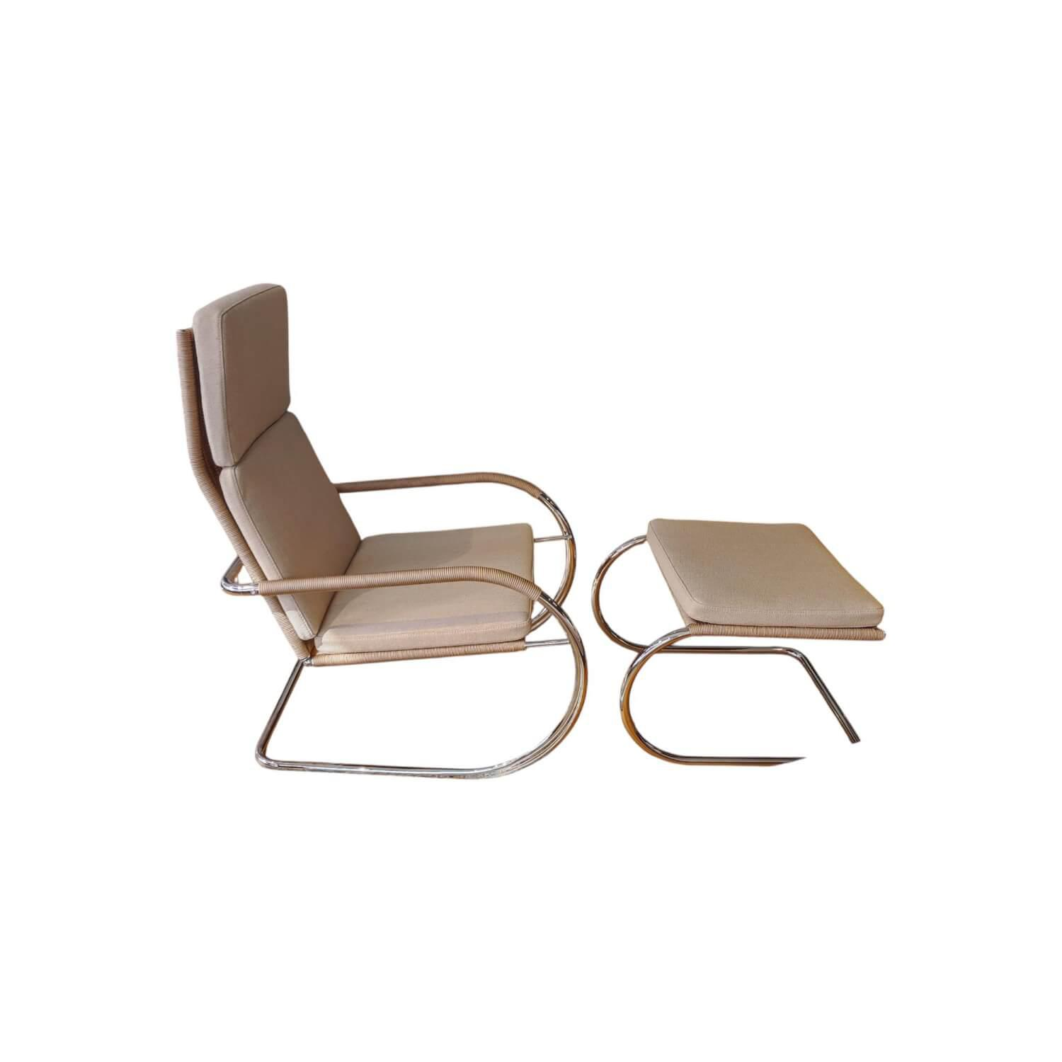 Tecta - Kragsessel D35-1 Stoff Rohi Arco Jasmin Beige Gestell Stahl Verchromt Inklusive Hocker - 1