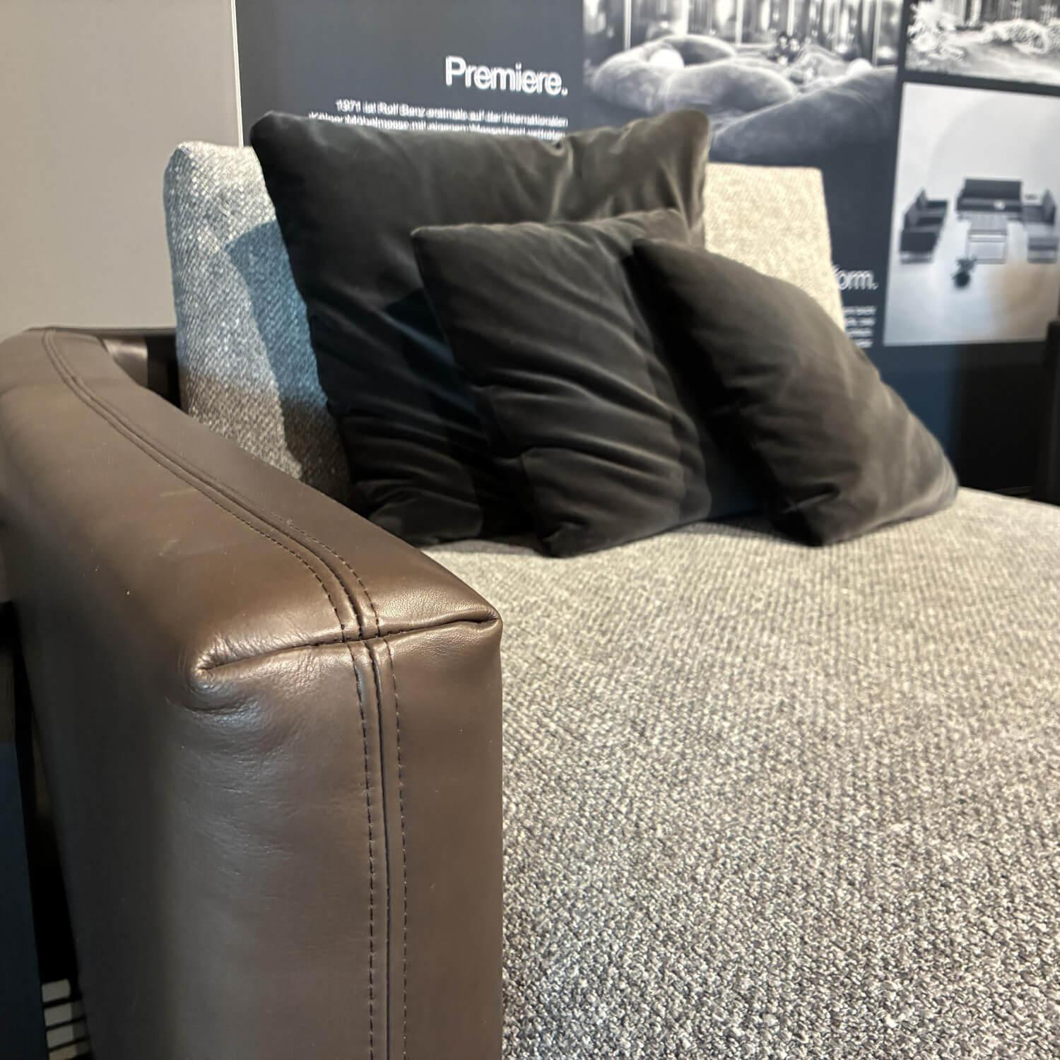 Rolf Benz - Ecksofa 60 Sina Stoff 26.387 Schwarzgrau Grau Korpus Leder 42.102 Graubraun Braun Inkl. Integriertem Couchtisch Eiche Schwarz Gebeizt - 2