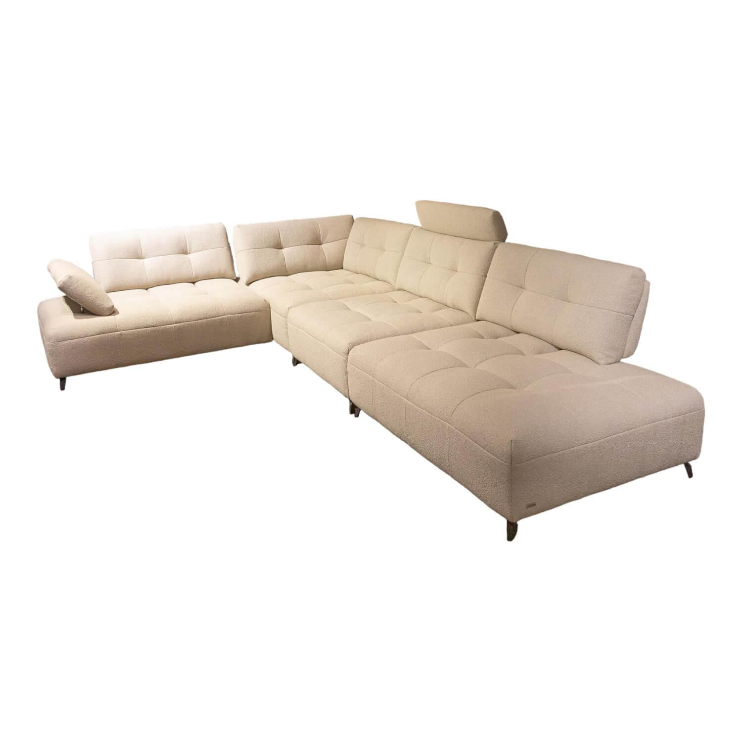 Contur - Ecksofa Comodo Stoff Crumble Silky Beige Grau Metallfuß Anthrazit Mit Kopfstütze - 1