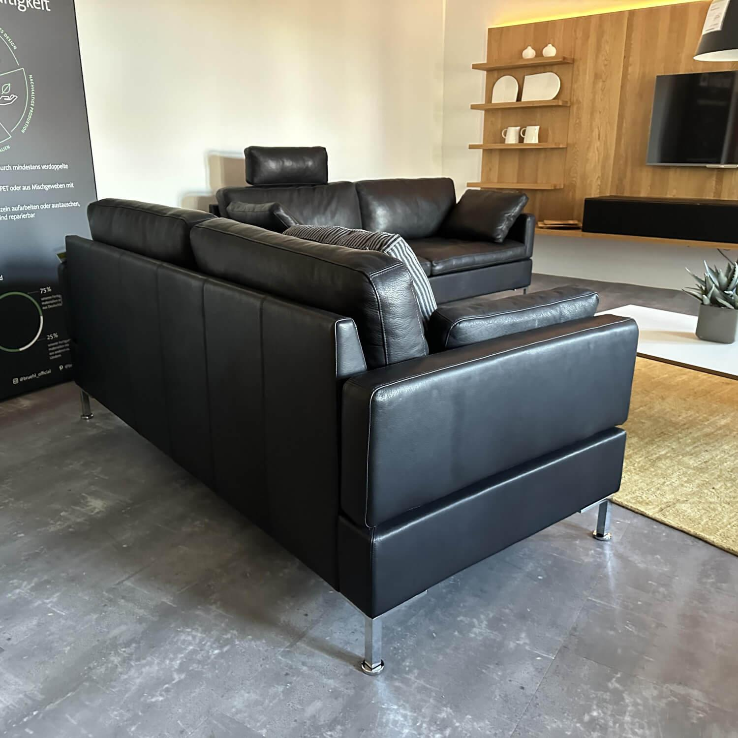 Brühl - Sofa Alba Soft Leder Pearl 5707 10 Schwarz Gestell Winkelfuß Verchromt Inklusive Kissen - 2
