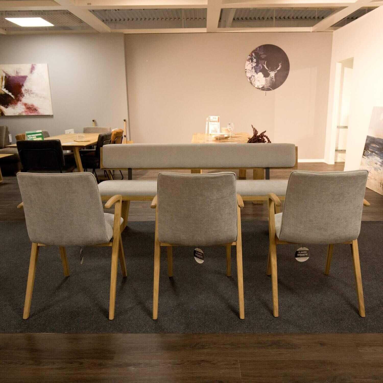 Venjakob - Stuhlgruppe Mit 1 Bank Und 3 Stühlen Stoff Beige Gestell Eiche Massiv Rustico Hell Geölt - 4