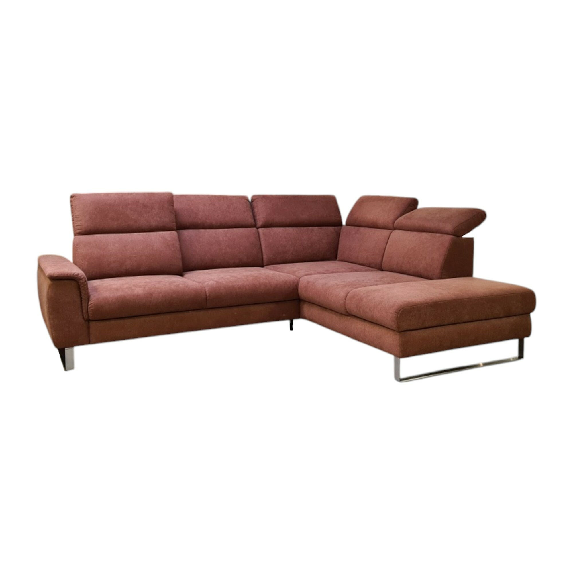 DFM - Ecksofa Beach Stoff Activineo Cats 28 Cognac Braun Füße Metall Gebürstet Mit Querschläferfunktion - 1