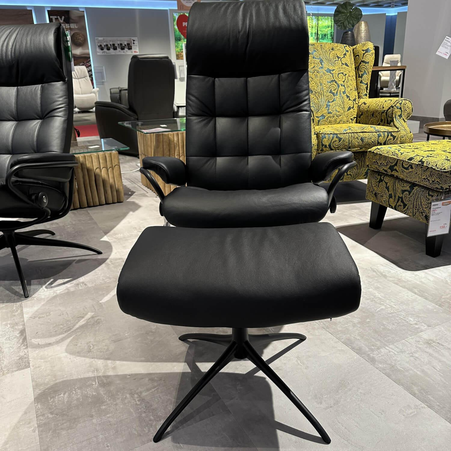 Stressless - Sessel London High Back M Bezug Leder Paloma Schwarz Stern-Untergestell Matt Schwarz Inklusive Hocker - 8