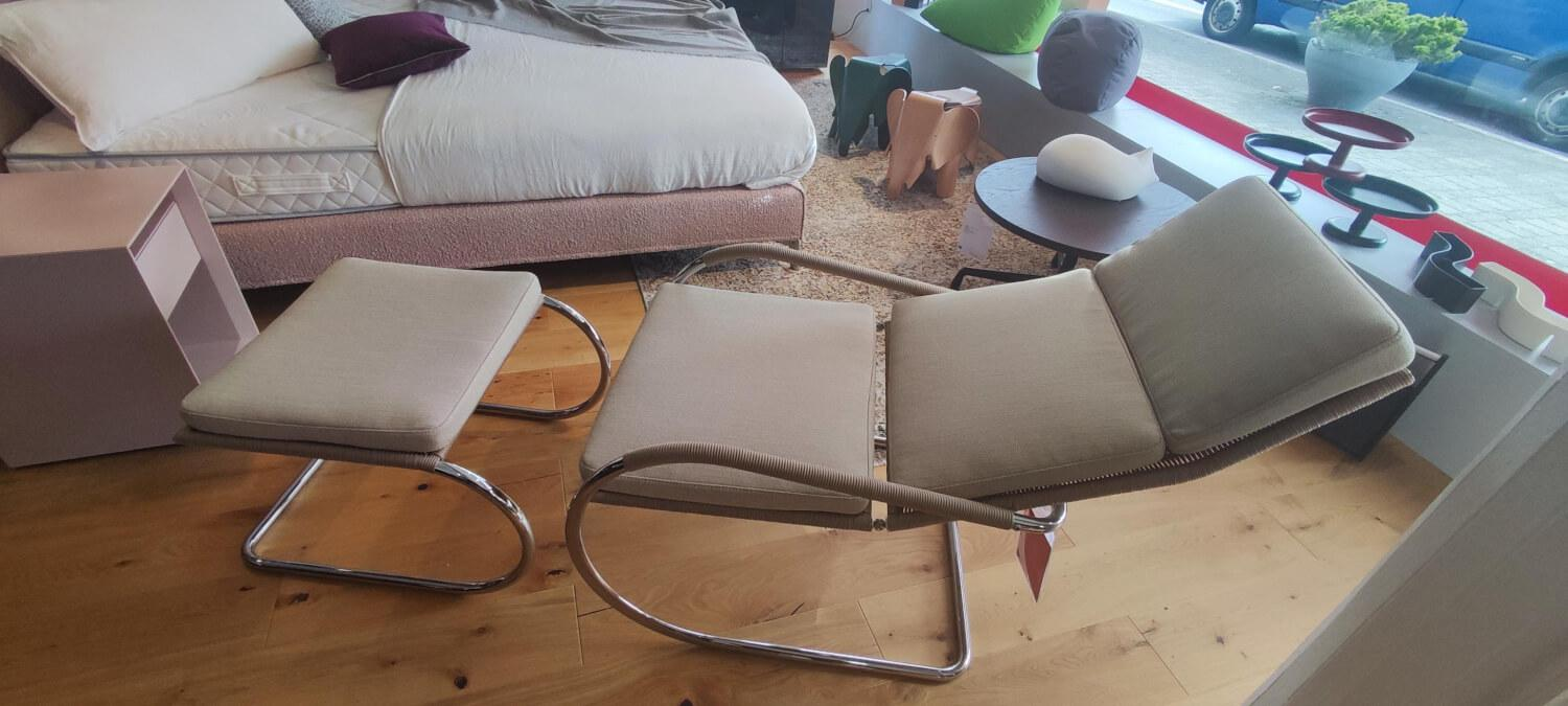 Tecta - Kragsessel D35-1 Stoff Rohi Arco Jasmin Beige Gestell Stahl Verchromt Inklusive Hocker - 4