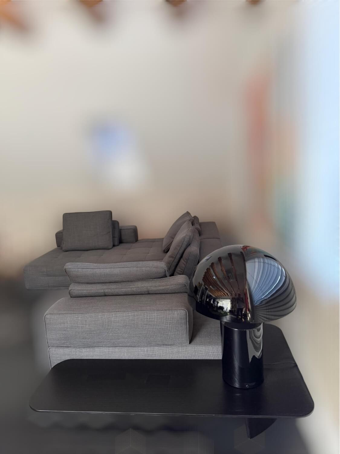 Minotti - Ecksofa Lawrence Clan Stoff Shibuya 15 Fumo Grau Gestell Massivholz mit 2 Eckkonsolen - 6