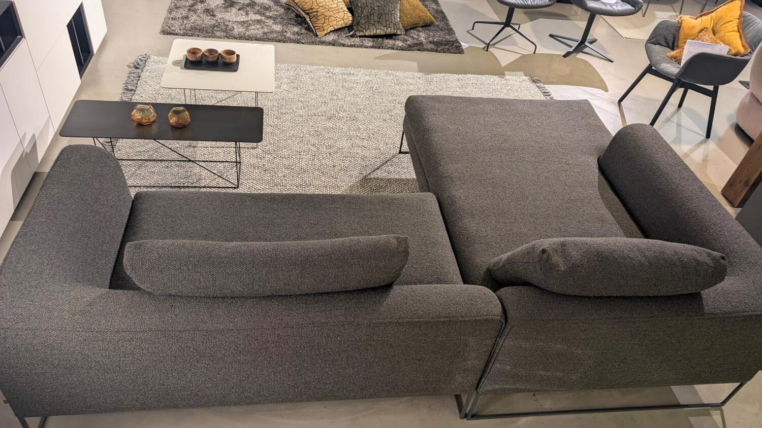 COR - Ecksofa Mell Lounge Stoff Dessin 8212 Dunkelgrau Gestell Metall Grau Lackiert Inklusive 2 Kissen - 7