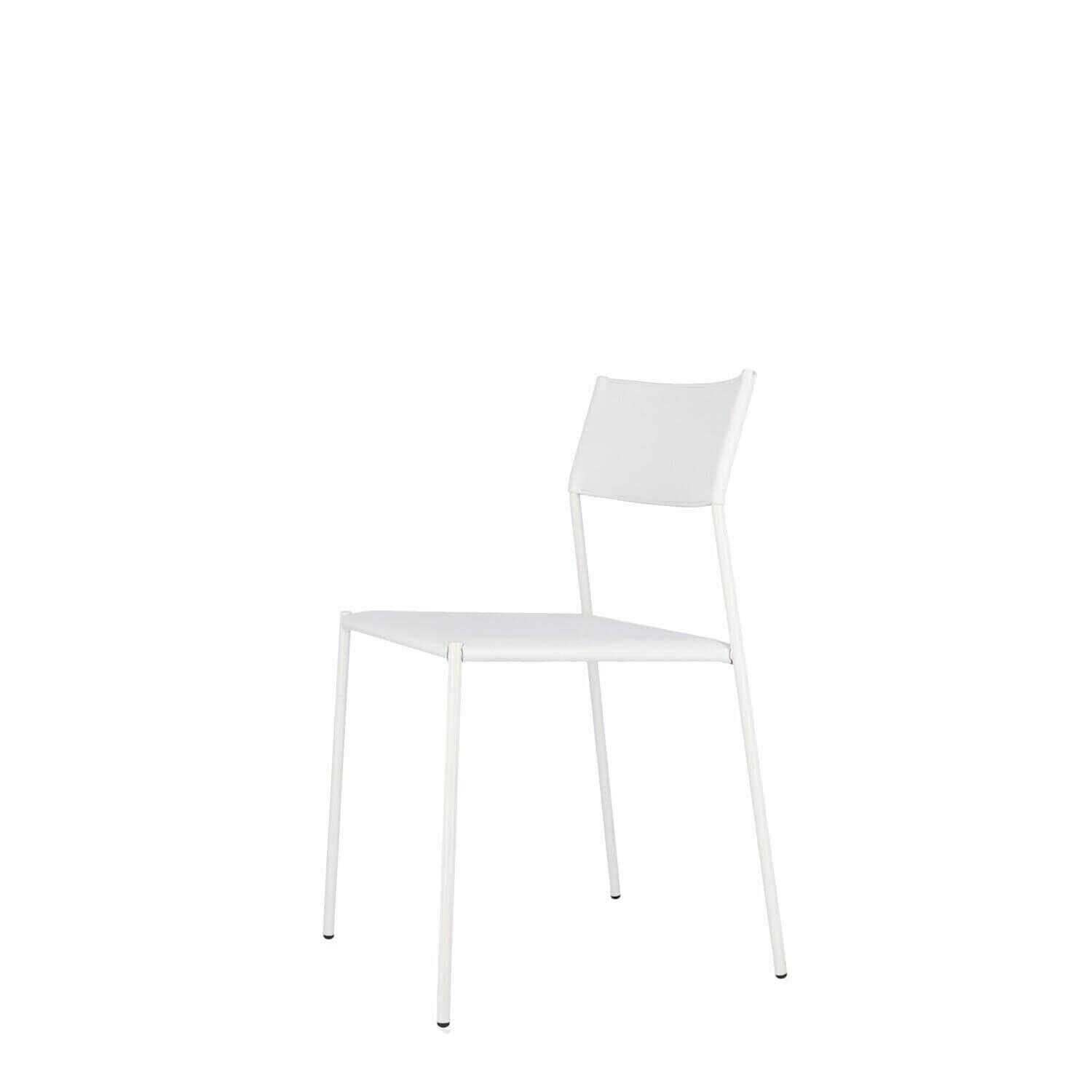 Stuhl Line Weiß Leder Pulverbeschichtetes Stahlrohrgestell Weiß