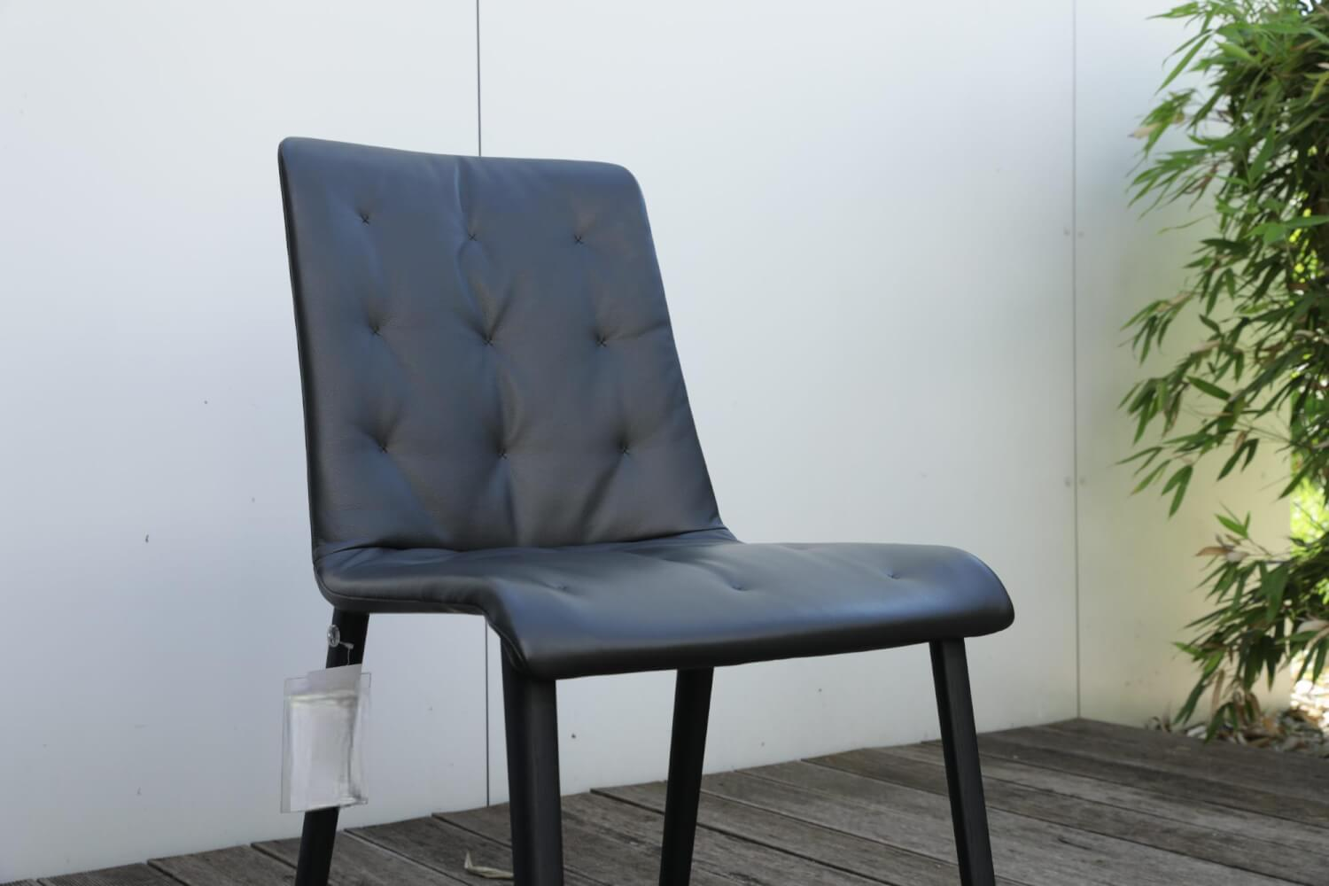 Walter Knoll - 2er Set Stuhl Liz Wood 1322.14 wo Leder Congress 1399 Dark Bronze Dunkelgrau Schwarz Füße Massivholz Eiche Geflammt Geölt Mit Teflongleiter - 2