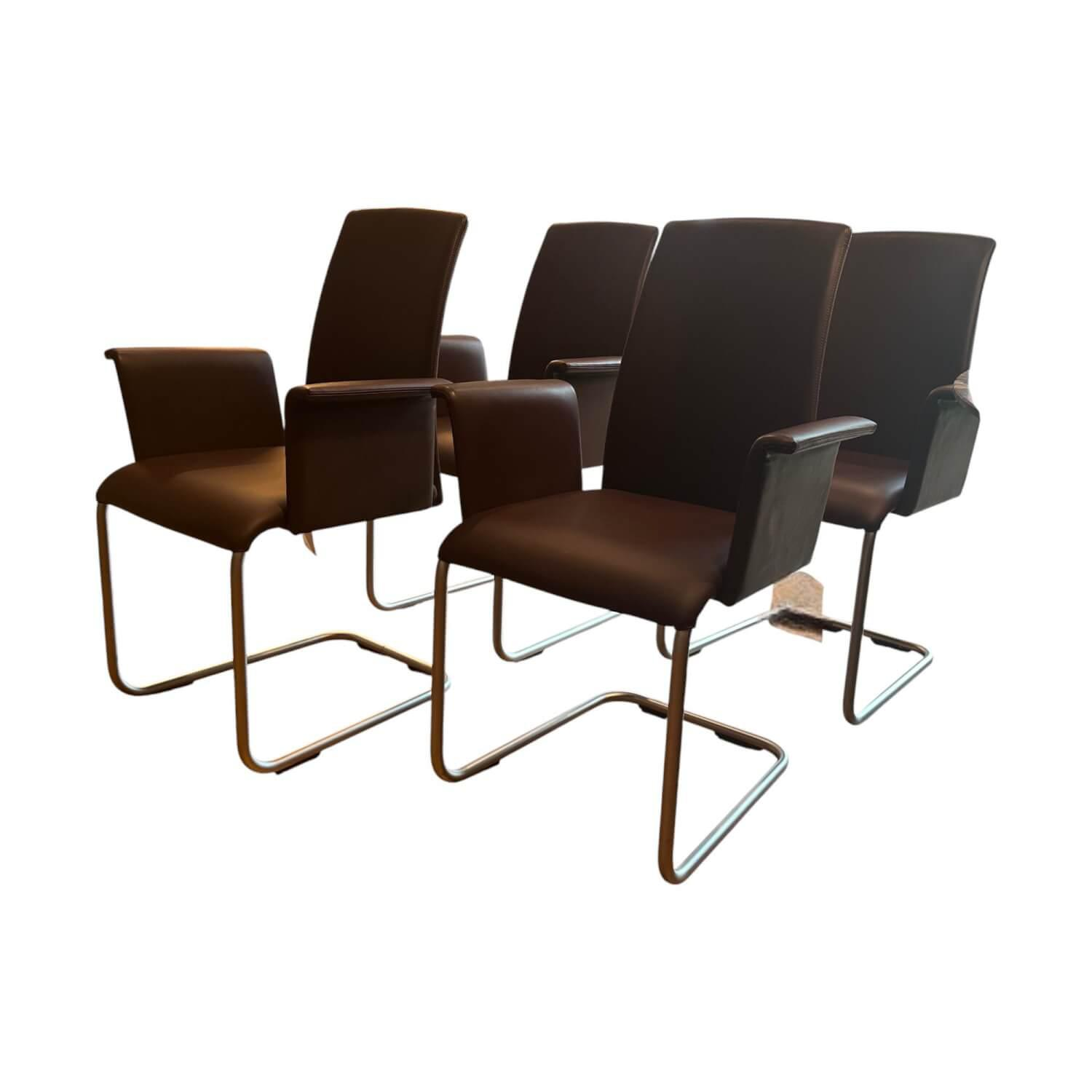 Draenert - 4er Set Armlehnstuhl Luma 2063 I Leder II Elmosoft 95006 Dark Purple Violett Gestell Stahlrohr Matt Chrom - 1